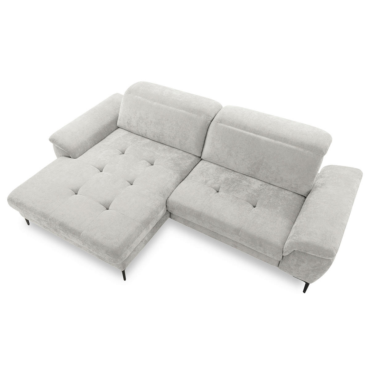 ECKSOFA PRADO Grau Webstoff Bettkasten, Kopfteilverstellung, Sitztiefenverstellung  - Schwarz/Grau, Design, Textil/Metall (195/268cm) - Livetastic