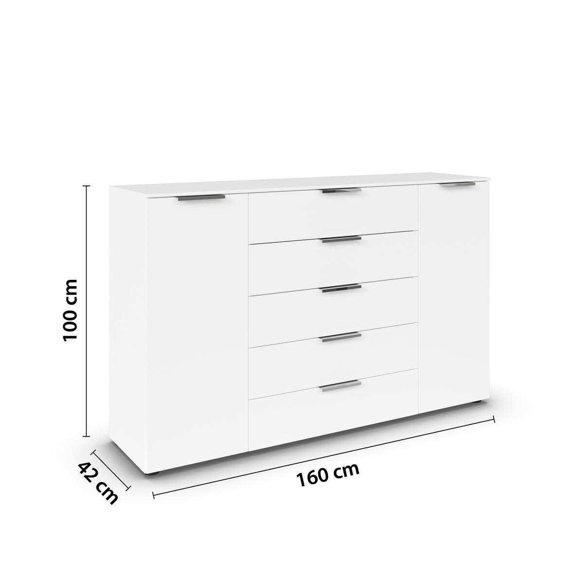 KOMMODE 160/100/42 cm Weiss, Chromfarben  - Chromfarben/Weiss, Modern, Holzwerkstoff/Kunststoff (160/100/42cm) - Rauch Möbel