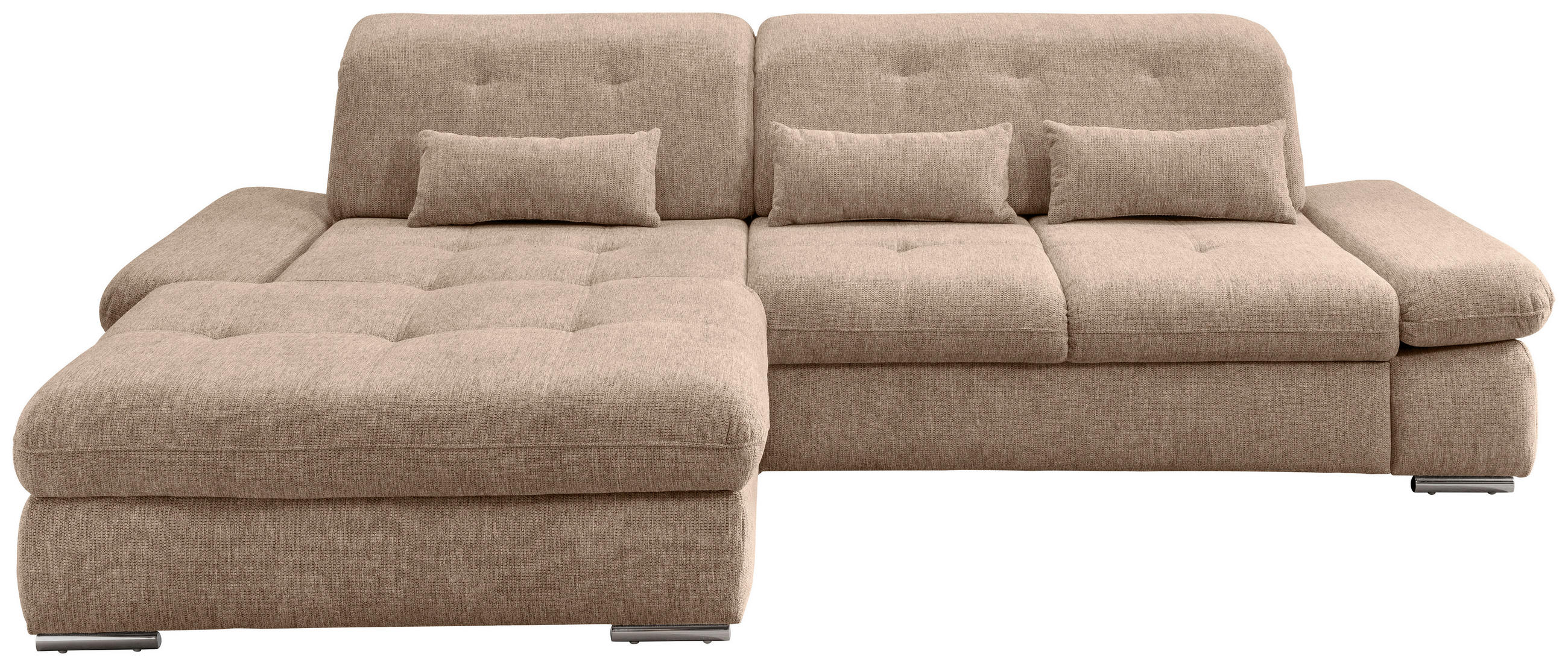 ECKSOFA Dalida Hellbraun Chenille  - Chromfarben/Hellbraun, Design, Textil/Metall (196/300cm) - Livetastic