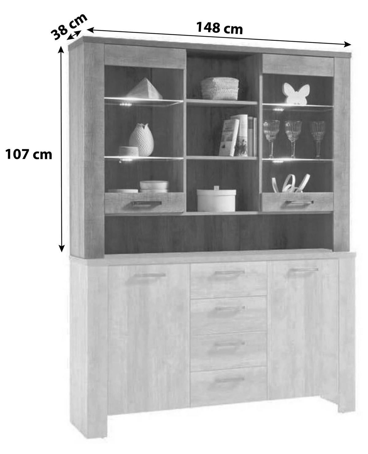 KOMMODENAUFSATZ  in 148/107/38 cm  - Eichefarben/Anthrazit, Basics, Glas/Holzwerkstoff (148/107/38cm) - MID.YOU