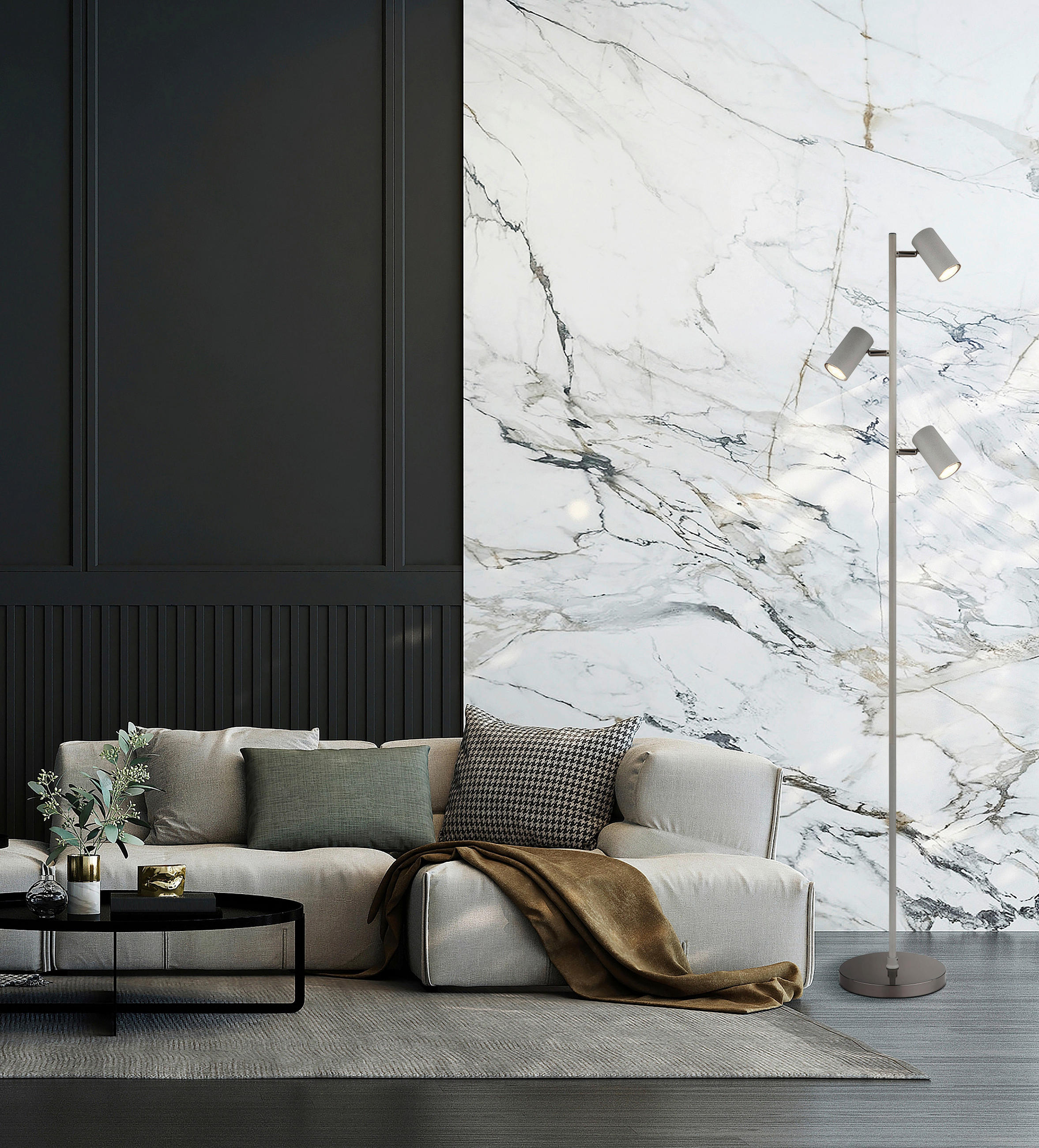 STEHLEUCHTE - Schwarzchrom/Grau, Design, Kunststoff/Metall (21,5/23/154cm) - Globo