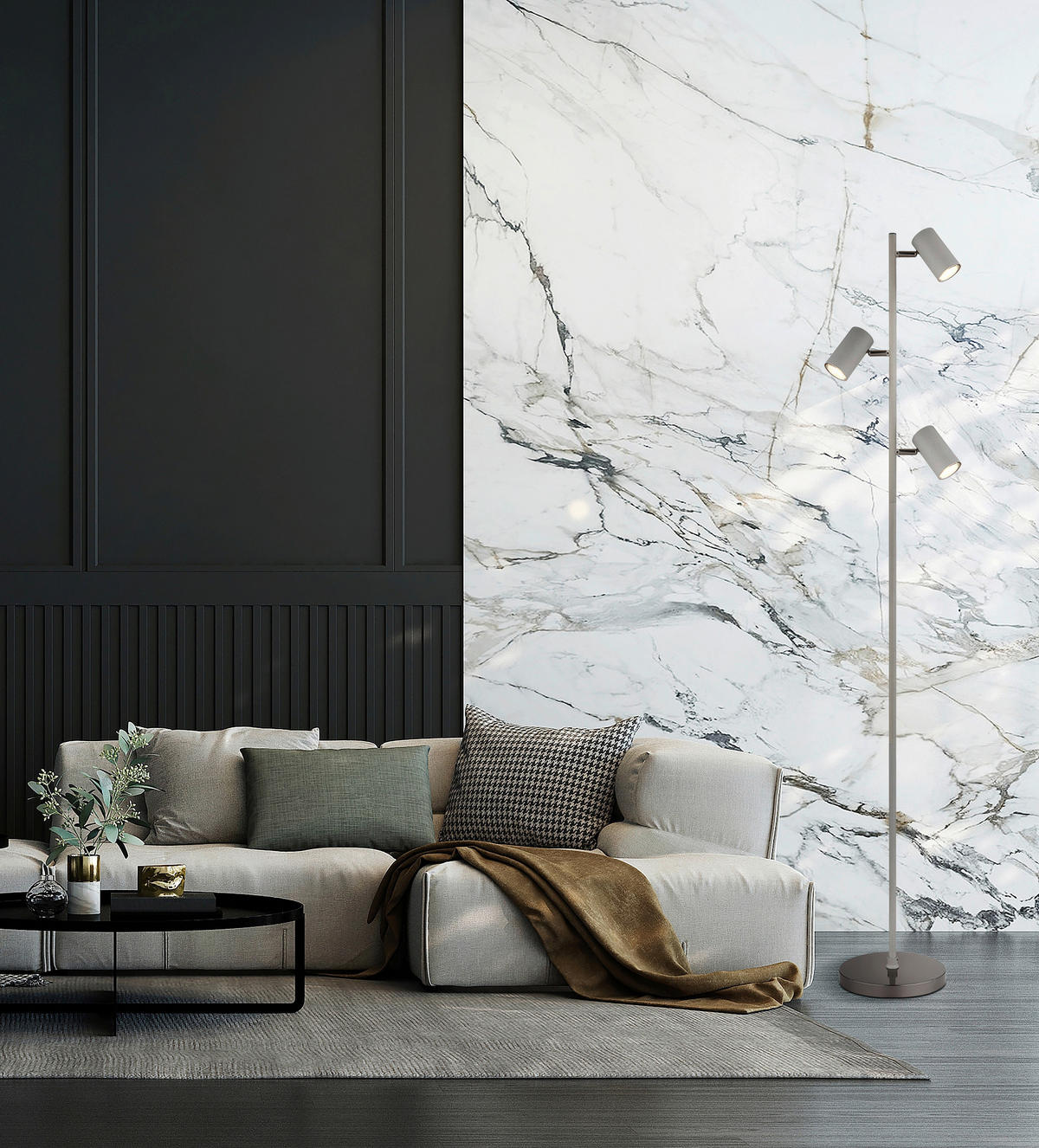 STEHLEUCHTE - Schwarzchrom/Grau, Design, Kunststoff/Metall (21,5/23/154cm) - Globo