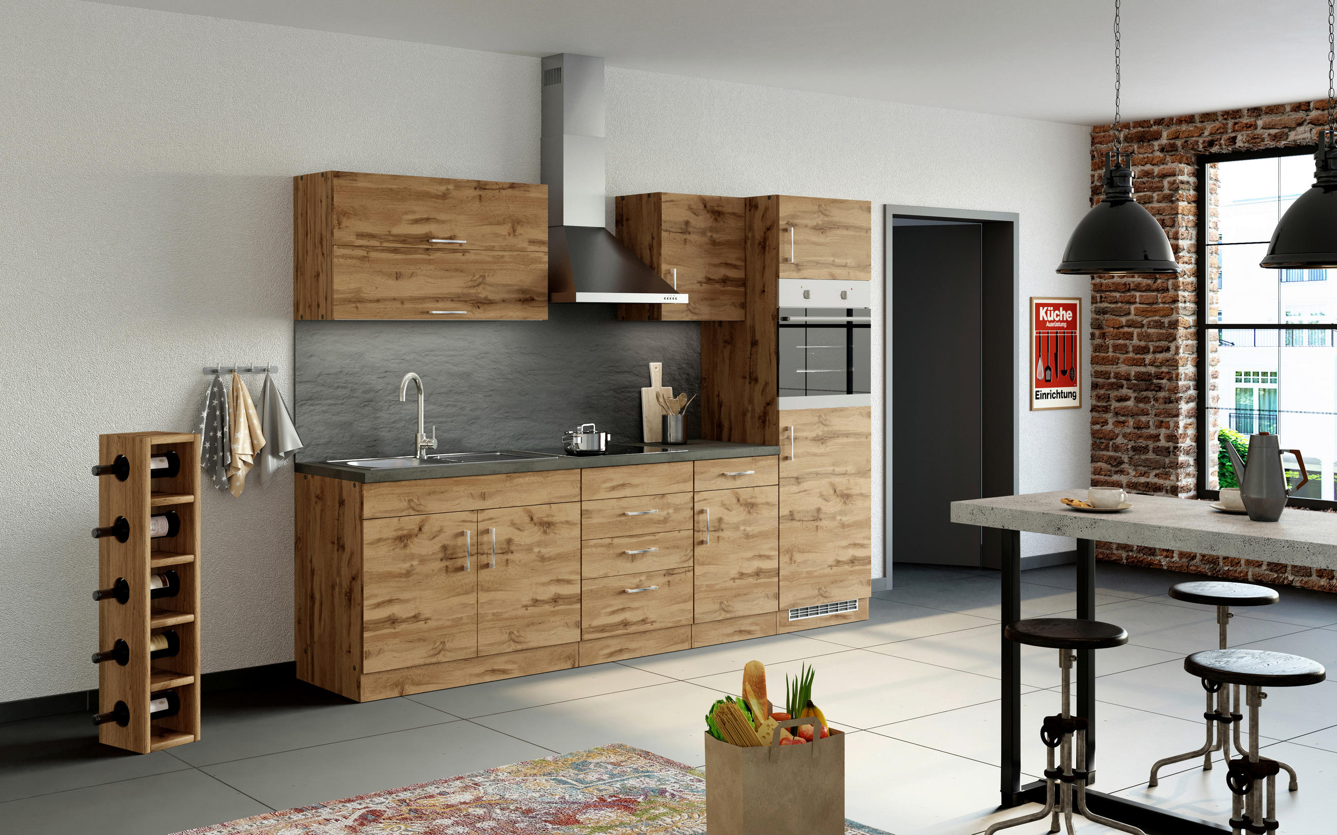 KÜCHENLEERBLOCK   in Eichefarben  - Eichefarben/Anthrazit, MODERN, Holzwerkstoff (270/210/60cm) - Held