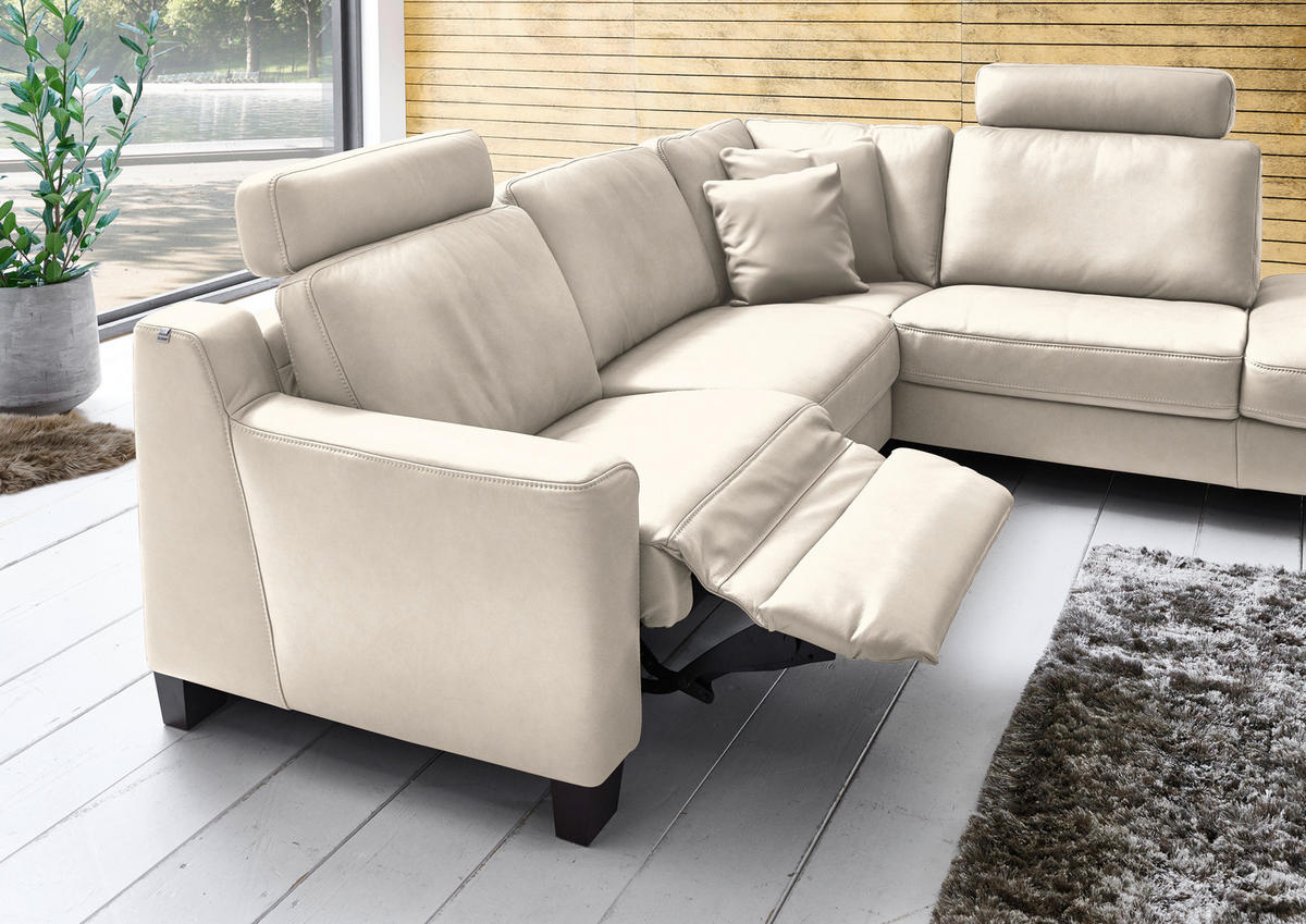 ECKSOFA in Echtleder Greige  - Greige/Eichefarben, Design, Leder/Holz (259/235cm) - Valdera