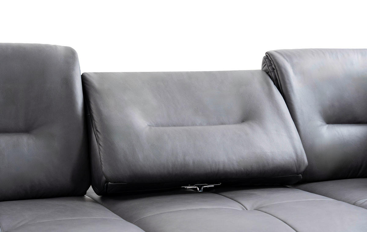 ECKSOFA Anthrazit Echtleder Rücken echt, Sitztiefenverstellung  - Anthrazit/Schwarz, Design, Leder/Metall (320/190cm) - Moderano