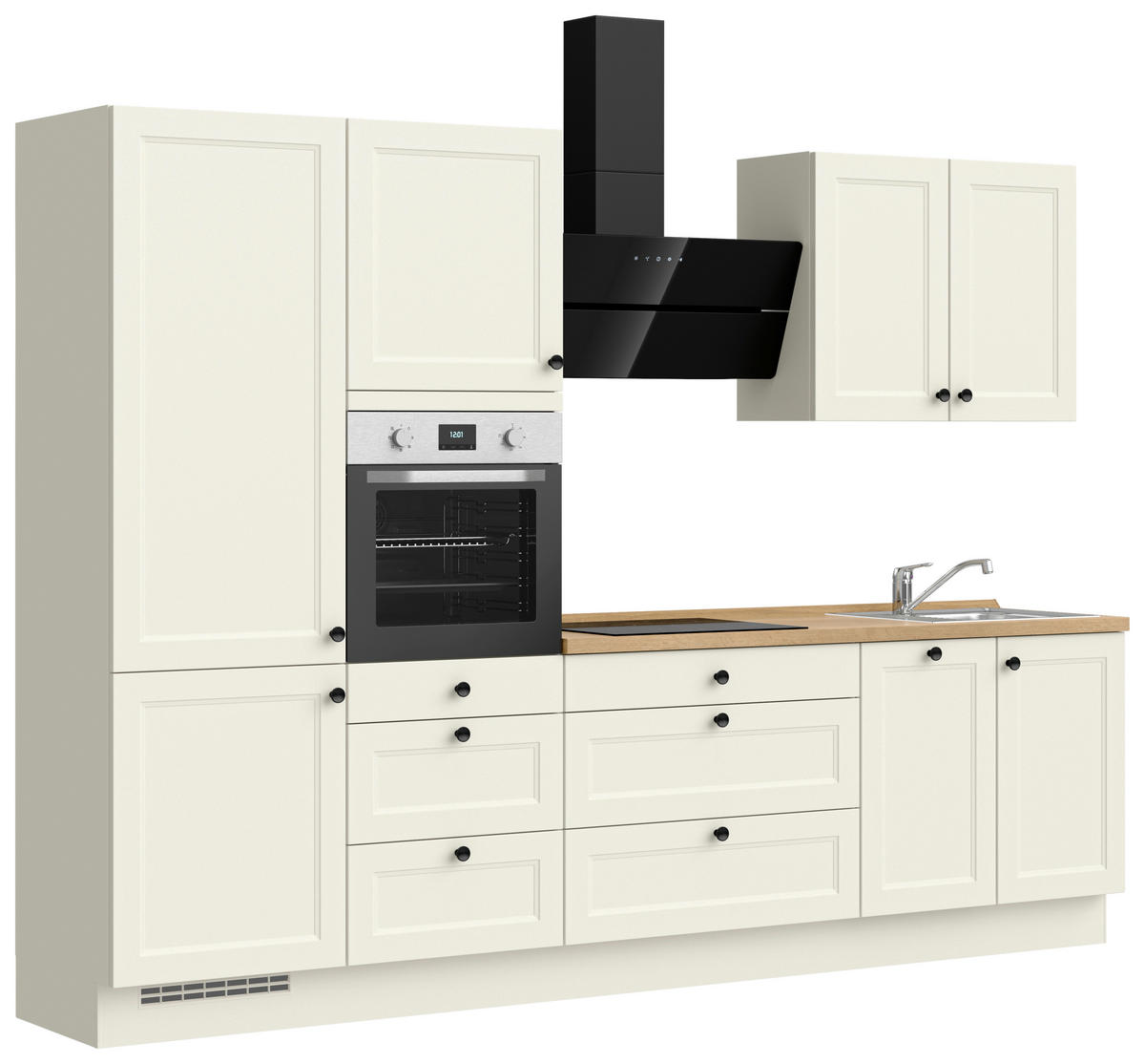 KÜCHENBLOCK Cascada 300 cm  in Weiß, Eichefarben  - Eichefarben/Schwarz, MODERN, Holzwerkstoff/Metall (300cm) - Nobilia