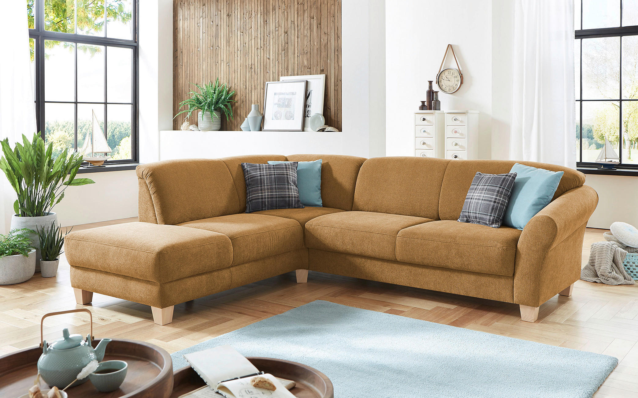 ECKSOFA in Flachgewebe Senfgelb  - Senfgelb/Naturfarben, Konventionell, Holz/Textil (212/257cm) - Sit & More