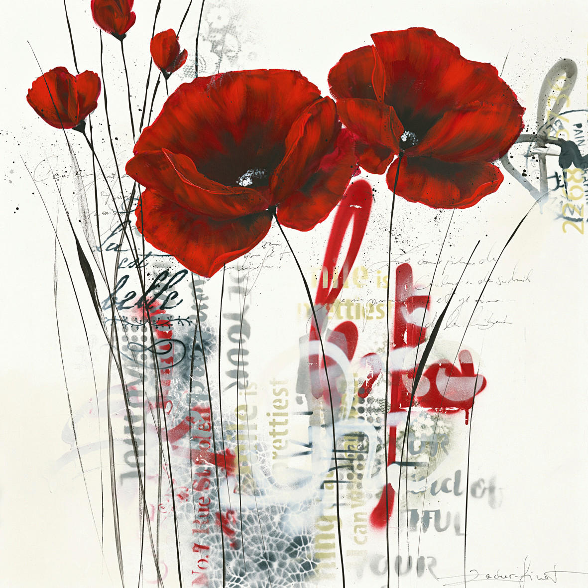 KUNSTDRUCK Blumen 30/30 cm  - Rot/Schwarz, Basics, Papier (30/30cm) - Monee