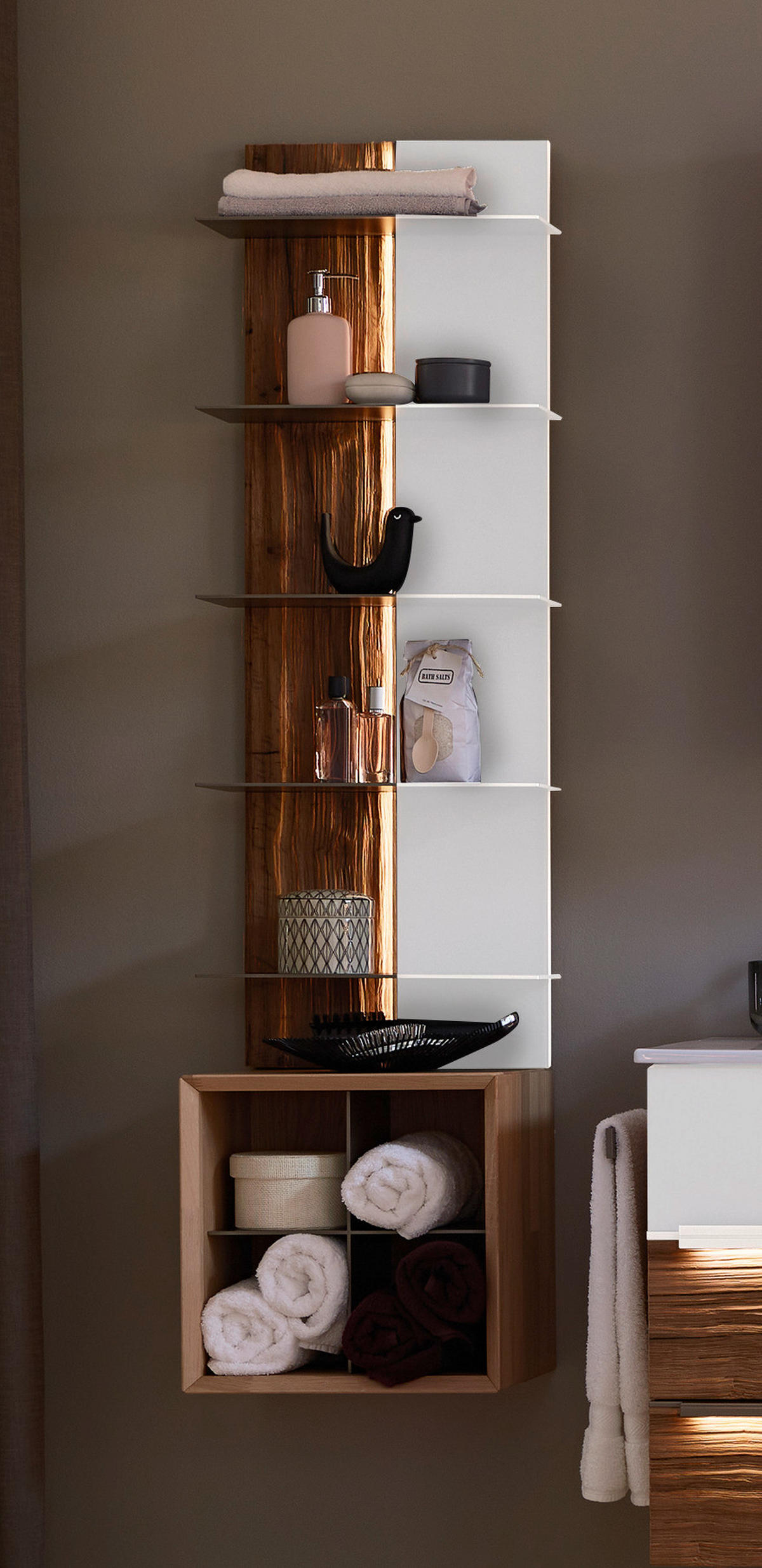 BADEZIMMERREGAL 38,4/115,2/17,8 cm  - Alteiche/Titanfarben, Natur, Glas/Holz (38,4/115,2/17,8cm) - Musterring