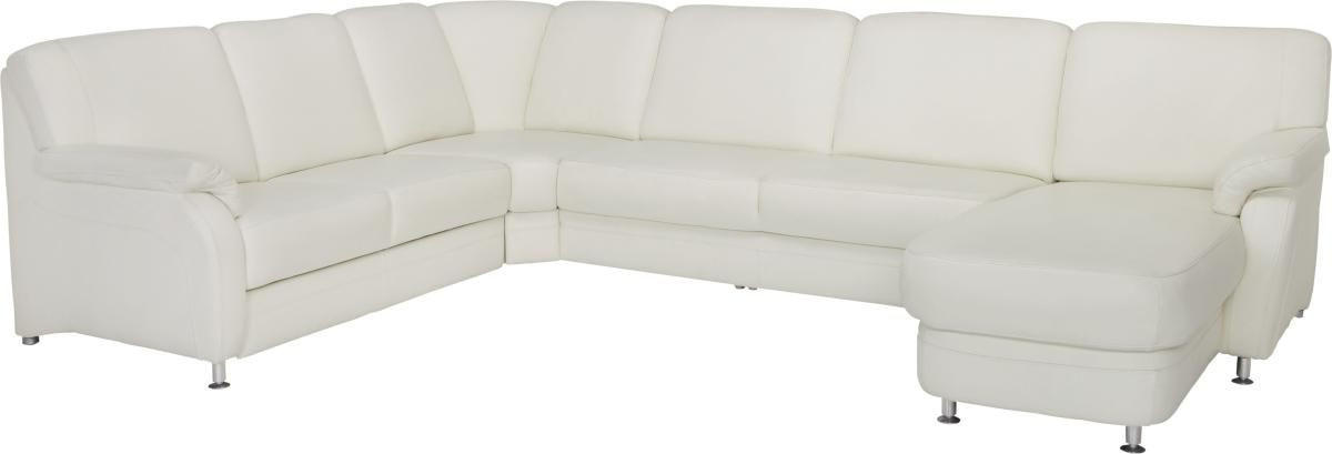 WOHNLANDSCHAFT in Echtleder Weiss  - Weiss/Alufarben, Konventionell, Leder/Metall (239/329/165cm) - Beldomo Premium