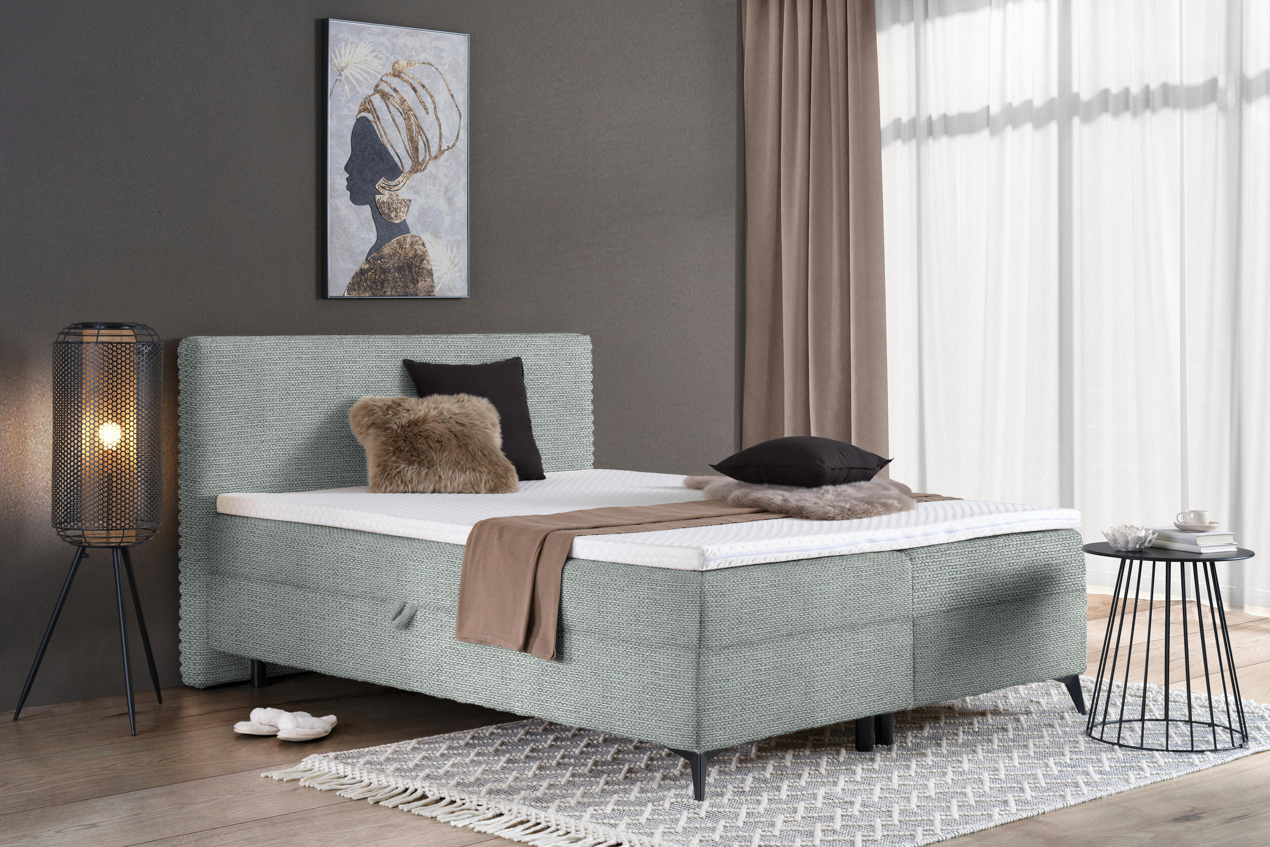 BOXBETT 180/200 cm  in Hellgrau  - Hellgrau/Schwarz, Design, Holz/Holzwerkstoff (180/200cm) - Xora