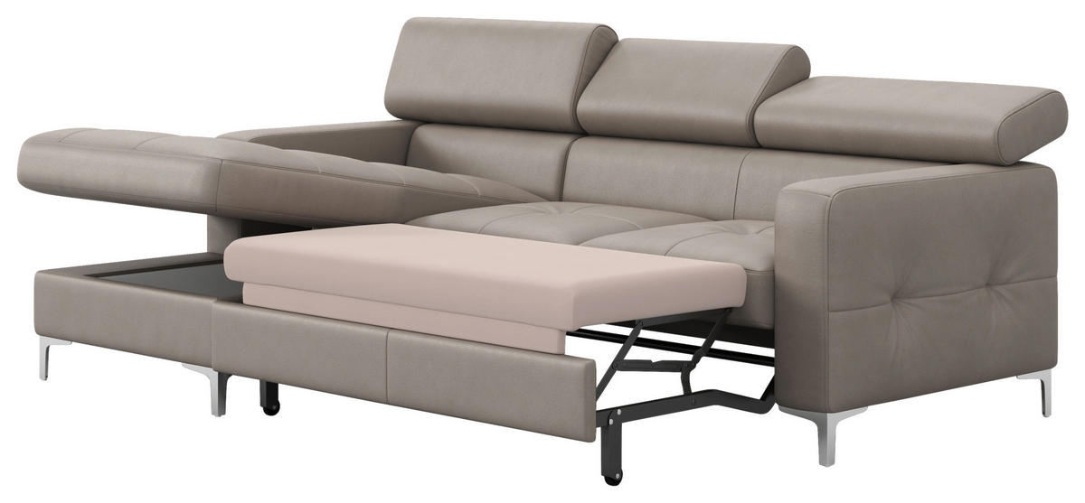 ECKSOFA in Echtleder Grau  168/227 cm  - Chromfarben/Grau, Design, Leder/Metall (168/227cm) - Livetastic