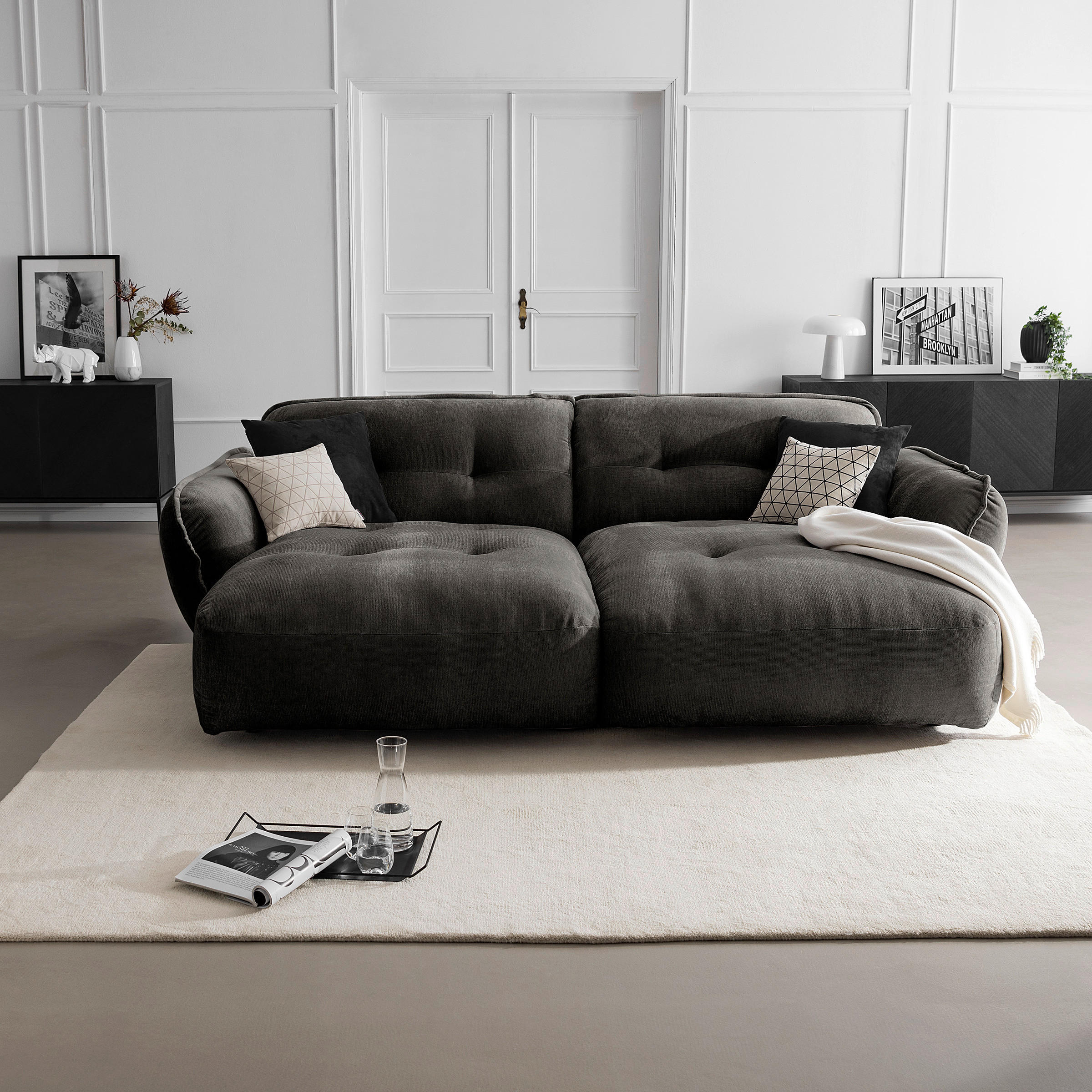 BIGSOFA Chenille Anthrazit  - Anthrazit/Schwarz, MODERN, Kunststoff/Textil (285/87/184cm) - Livetastic