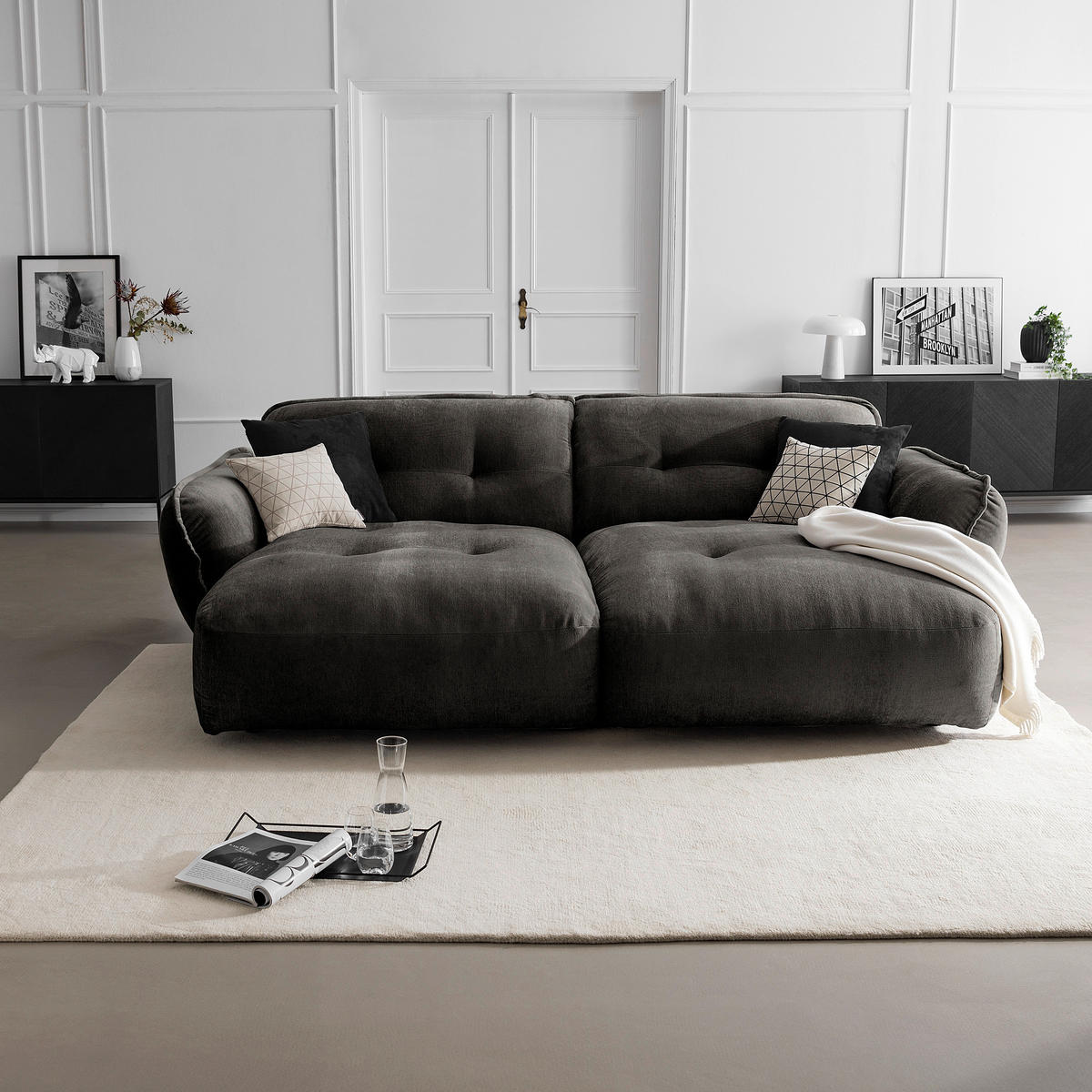 BIGSOFA in Chenille Anthrazit  - Anthrazit/Schwarz, Modern, Kunststoff/Textil (285/87/184cm) - Trendmanufaktur