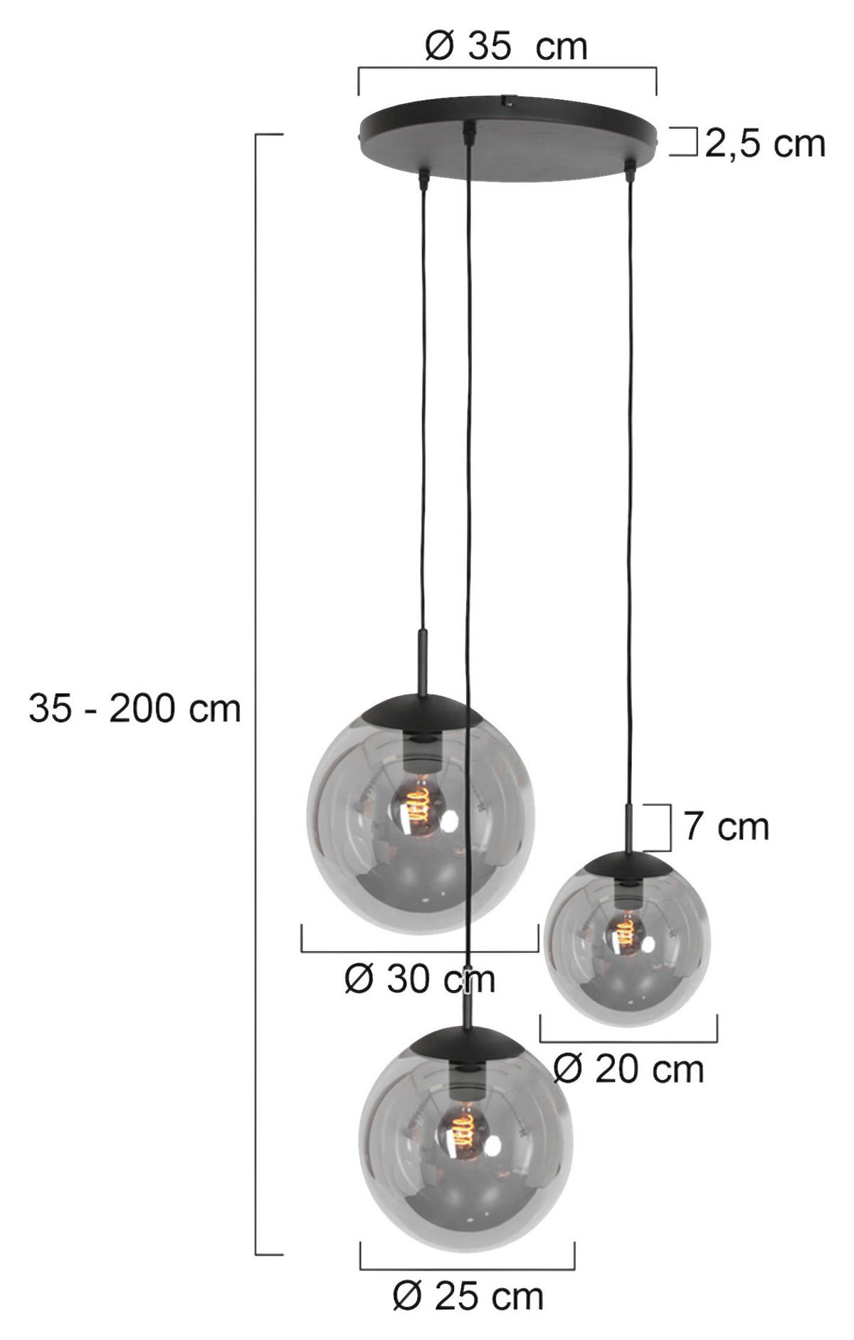 PENDELLEUCHTE  25/40-150/120 cm   - Schwarz, Trend, Glas/Metall (25/40-150/120cm)