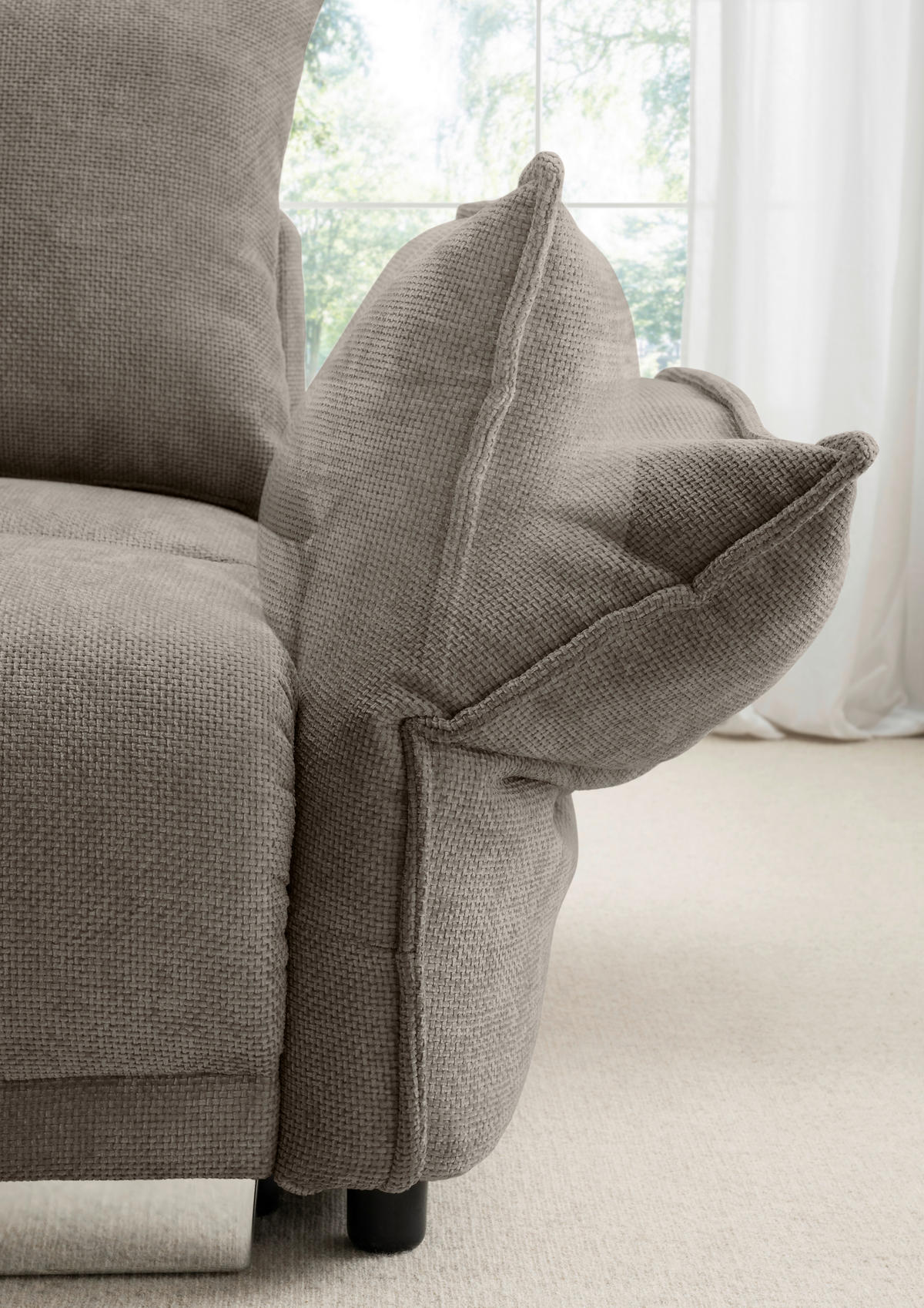 BIGSOFA Mikrofaser Graubraun  - Chromfarben/Graubraun, Basics, Kunststoff/Textil (242/71/90/131cm) - Livetastic