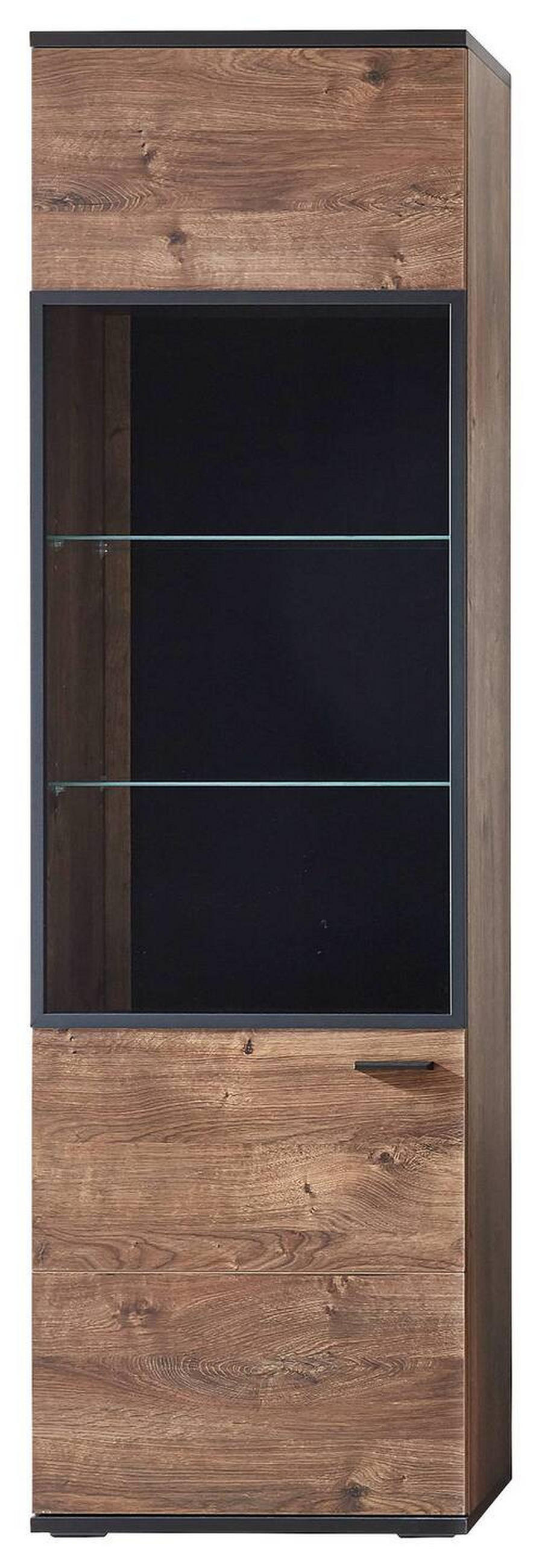VITRINE in Eichefarben, Dunkelgrau  - Eichefarben/Dunkelgrau, KONVENTIONELL, Glas/Holzwerkstoff (60/206/37cm) - Cantus