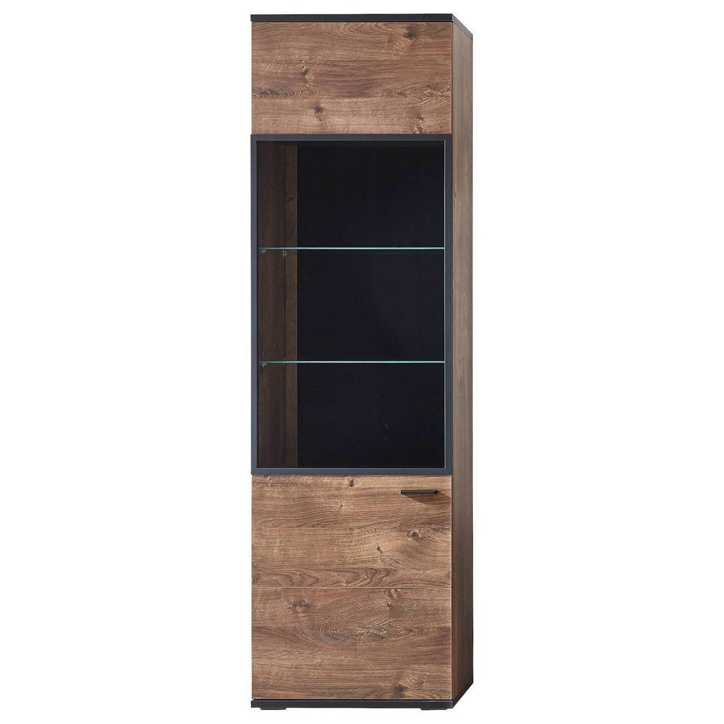 Thumbnail - Cantus Vitrine Bastian, Eiche, Dunkelgrau, Glas, Holzwerkstoff, 3 Holz + 2 Glas Fächer, 60x206x37 cm, Typenauswahl, Beim...