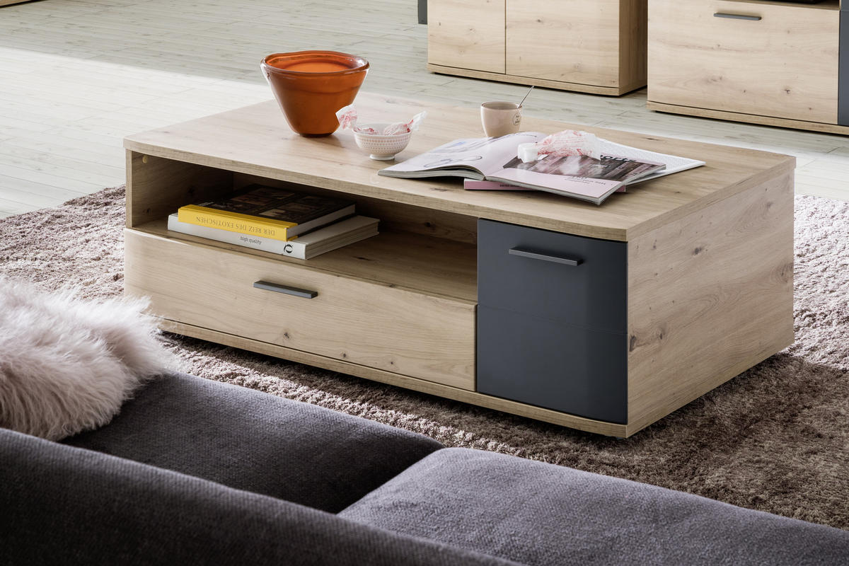 COUCHTISCH in Holzwerkstoff 115/70/42 cm  - Eichefarben/Anthrazit, Design, Holzwerkstoff/Metall (115/70/42cm) - Livetastic