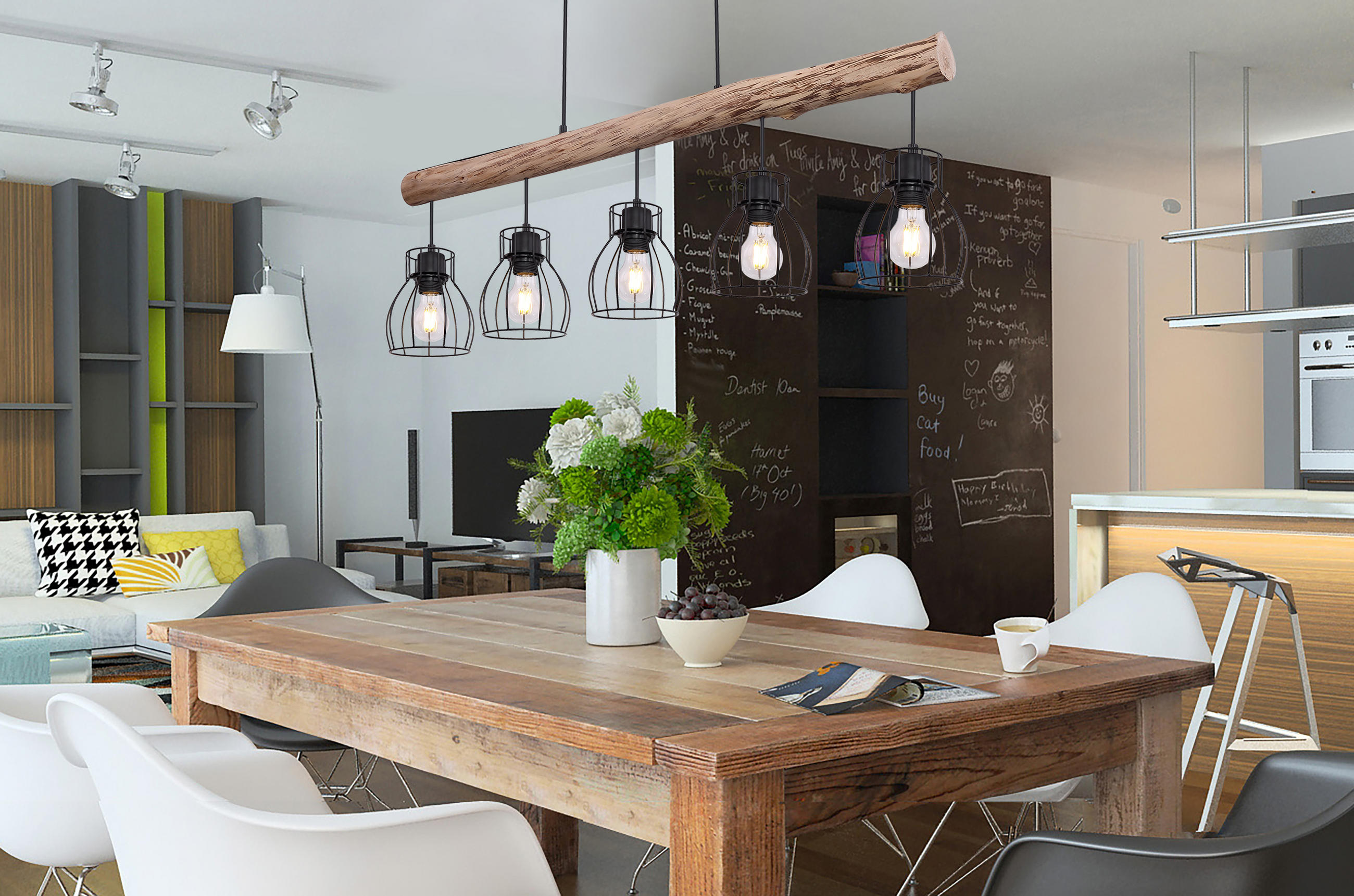 HÄNGELEUCHTE Mina 100/13,6/140 cm   - Schwarz/Naturfarben, Trend, Holz/Metall (100/13,6/140cm) - Marama