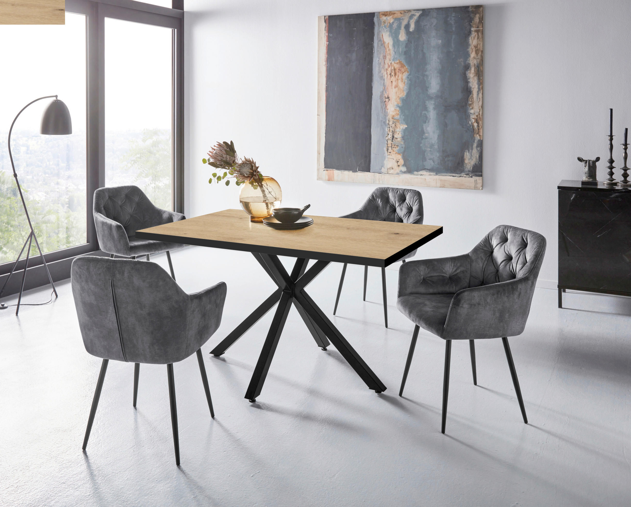 TISCHGRUPPE   - Eiche Artisan/Grau, MODERN, Textil/Metall (140/76/90cm) - P & B