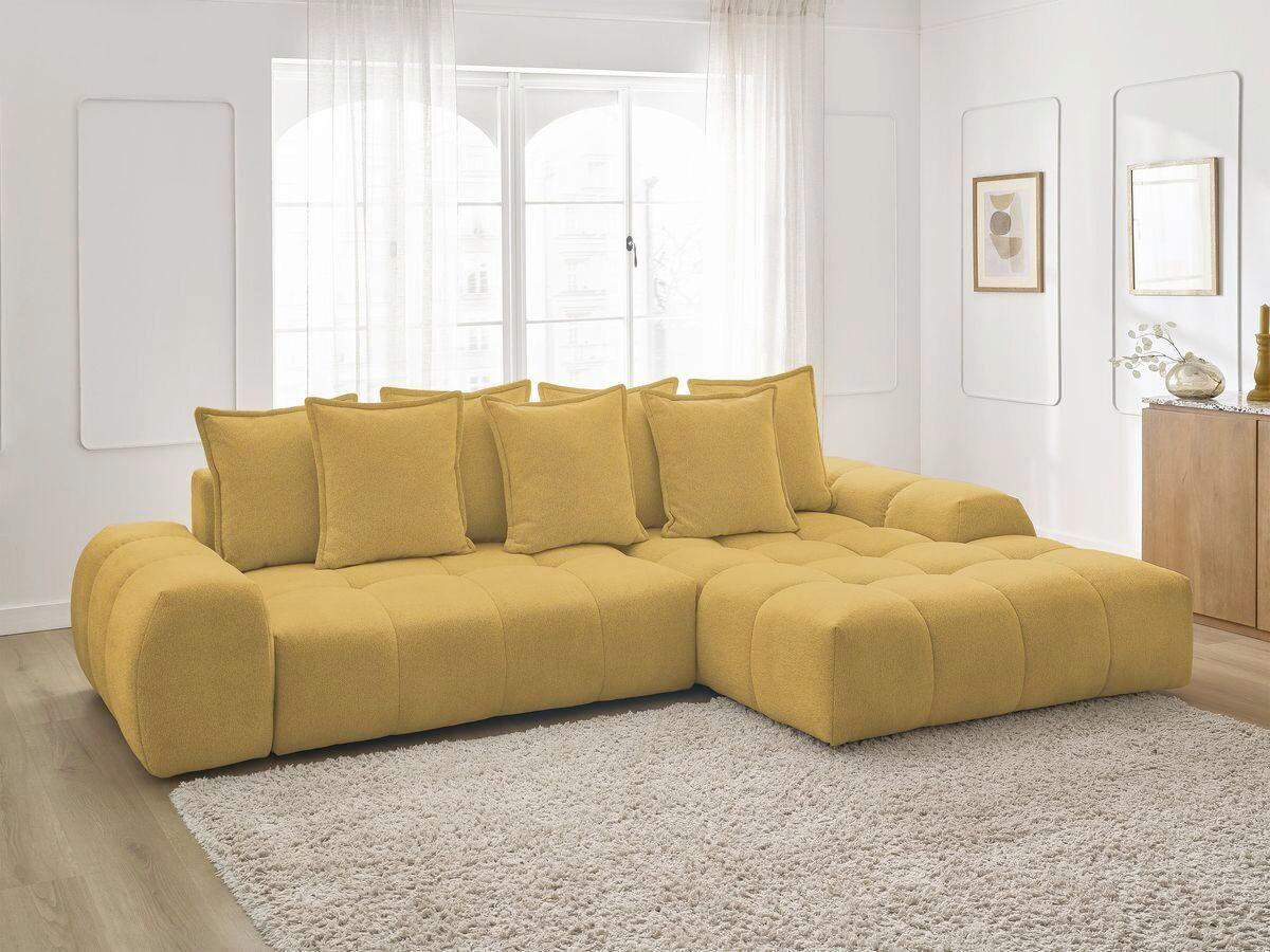 ECKSCHLAFSOFA EVEREST  mit Rücken echt, Armteil links, Armteil rechts Flachgewebe Gelb  - Gelb/Schwarz, MODERN, Kunststoff/Textil (318/180cm) - Livetastic