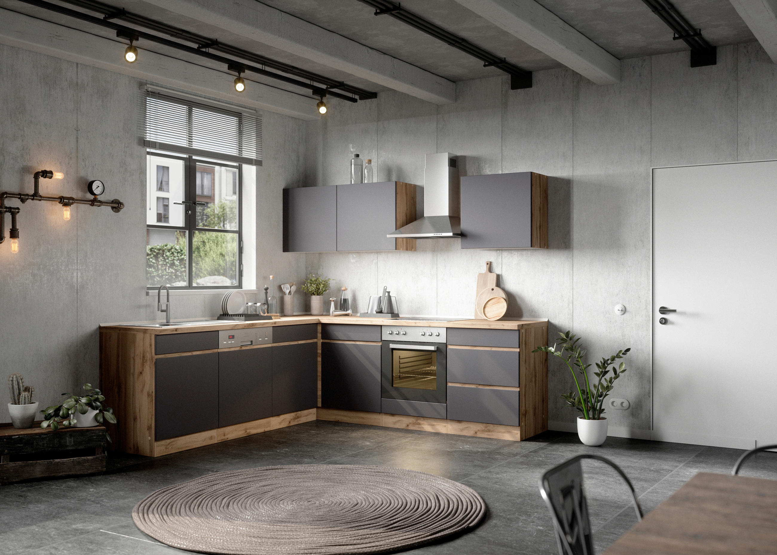 Eckküche Turin Ohne Geräte 240x240 Cm Grau/eiche Dekor