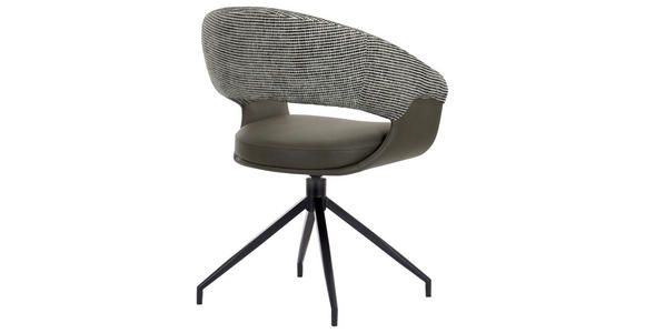 ARMLEHNSTUHL  automatische Rückholfunktion, Sitzfläche 360° drehbar Mikrofaser, Webstoff  - Schwarz/Weiß, Design, Textil/Metall (60/83/62cm) - Novel