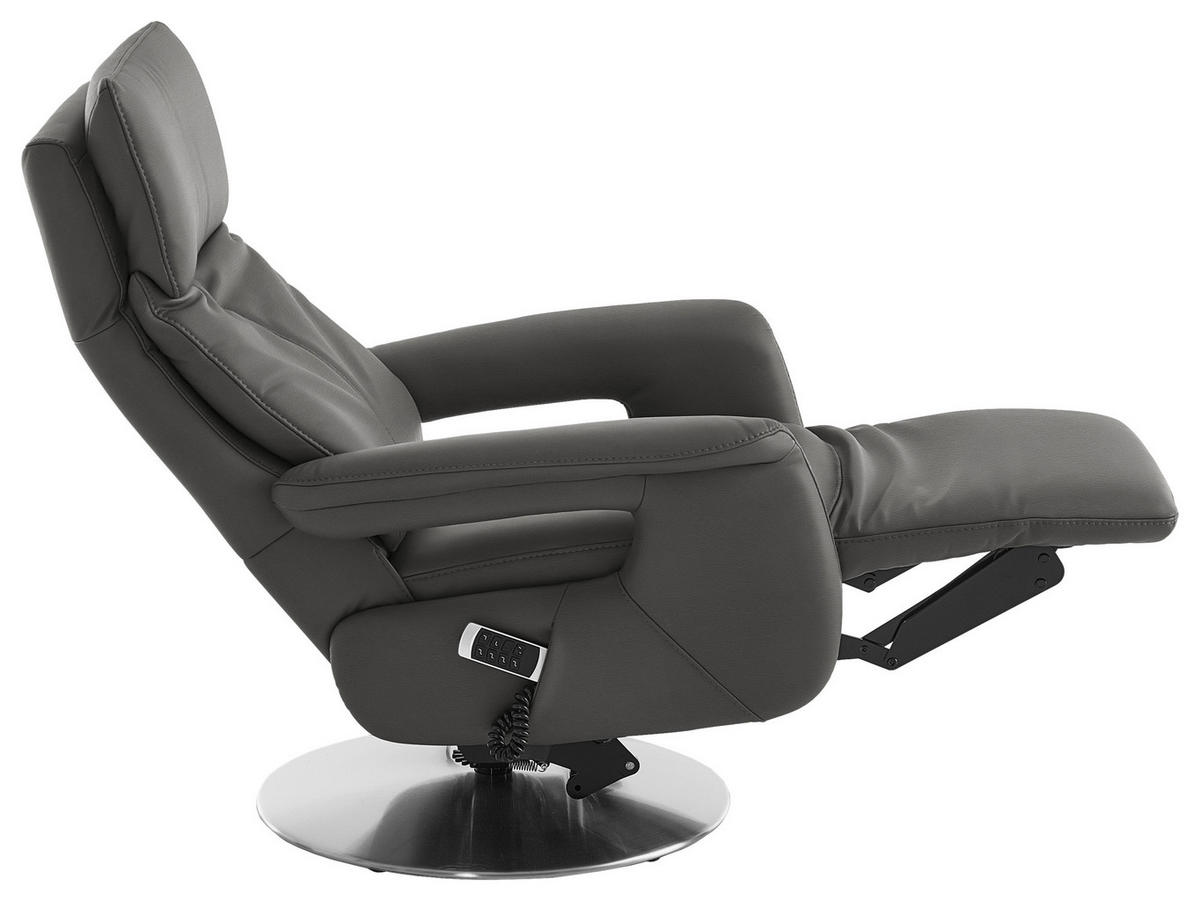 RELAXSESSEL in Leder Dunkelgrau  - Edelstahlfarben/Dunkelgrau, Design, Leder/Metall (78/112/85cm) - Cantus