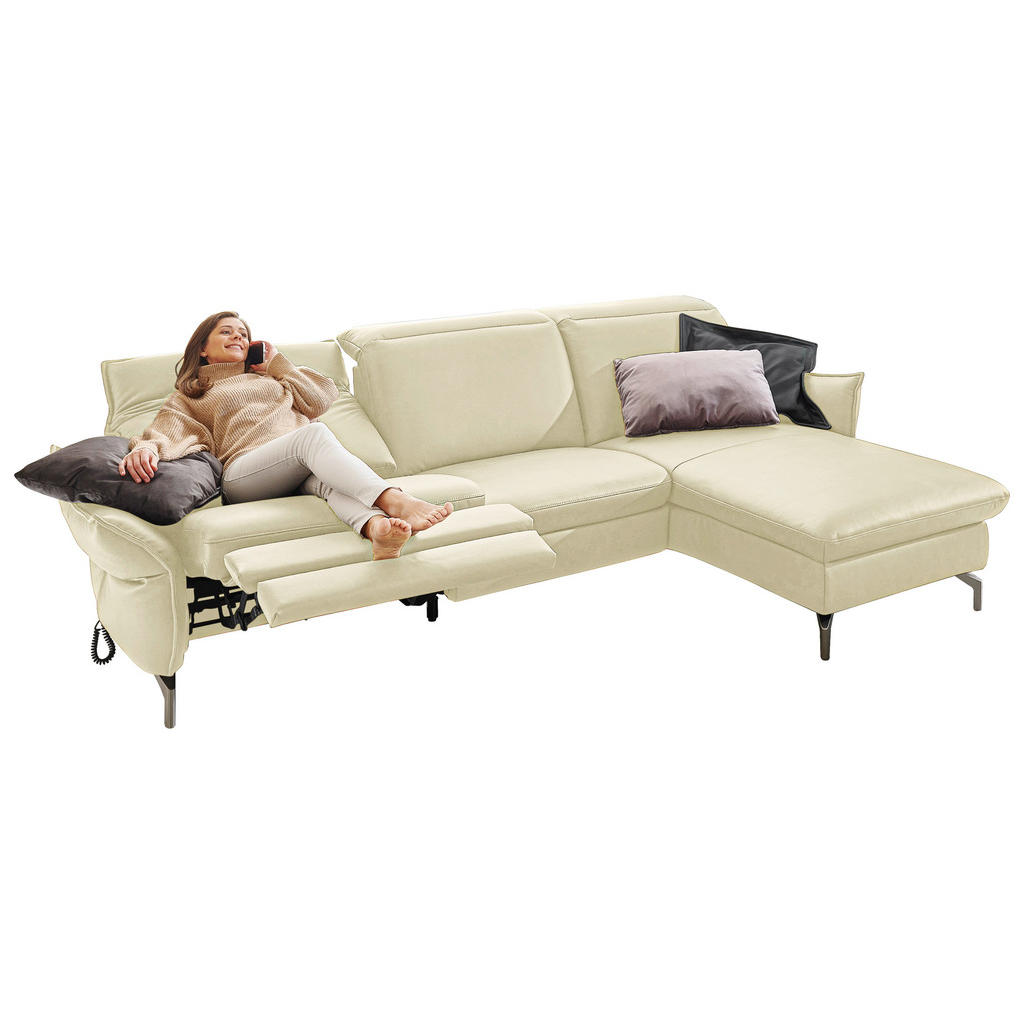 Thumbnail - Livetastic Ecksofa, Creme, Leder, Echtleder, Nappaleder, 4-Sitzer, L-Form, 233x179 cm, Made in EU, Hocker erhältlich, mo...