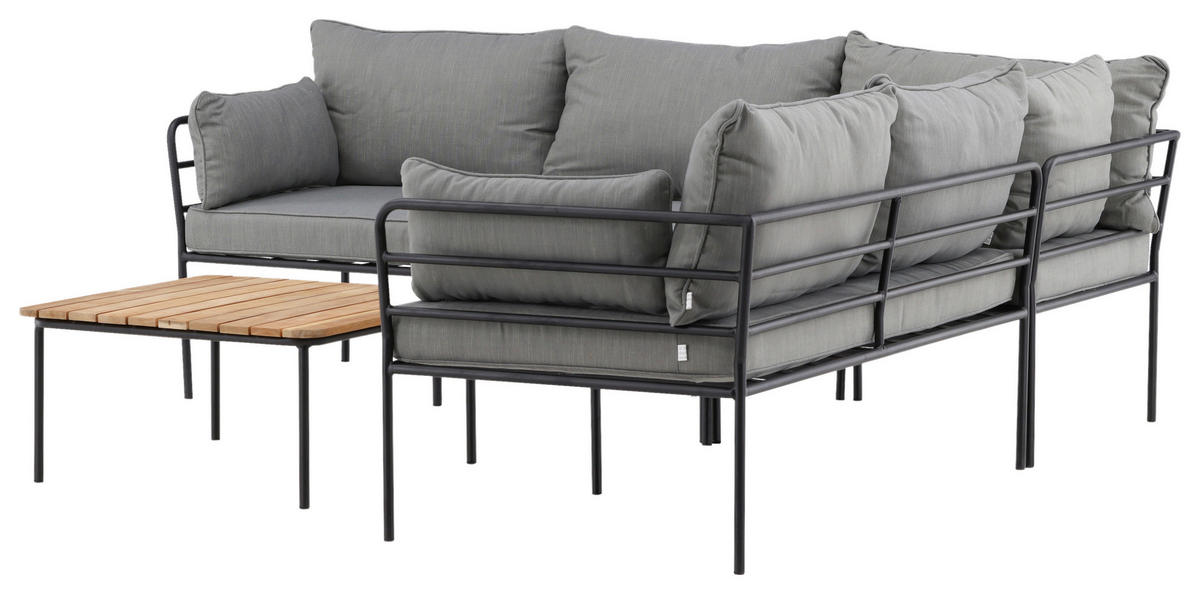 LOUNGEGARNITUR Akazie Stahl  - Schwarz/Grau, KONVENTIONELL, Holz/Metall - Gardenson