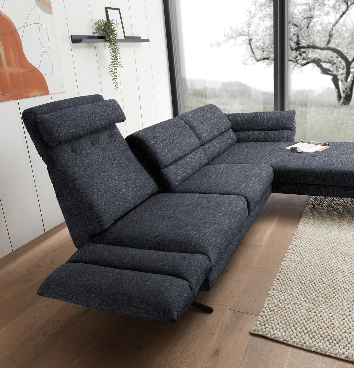 ECKSOFA in Flachgewebe Grau  279-327/176-217 cm  - Schwarz/Grau, Design, Textil/Metall (279-327/176-217cm) - Dieter Knoll