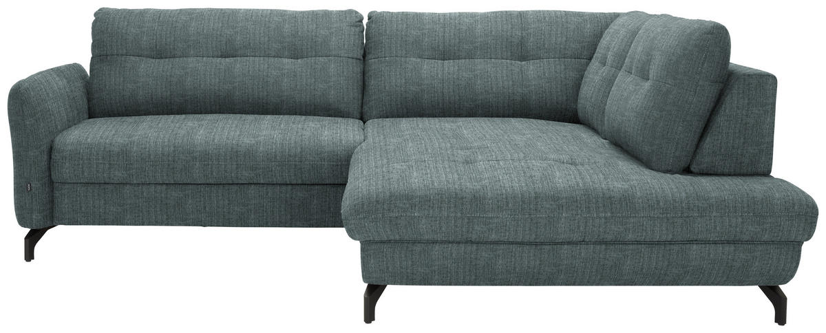 ECKSOFA in Flachgewebe, Leinenoptik Blau  247/208 cm  - Blau/Schwarz, MODERN, Textil/Metall (247/208cm) - Xora