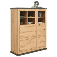 VYSOKÁ KOMODA  - barvy dubu/tmavě šedá, Romantický / Rustikální, kov/kompozitní dřevo (110/134/43cm) - Hom`in