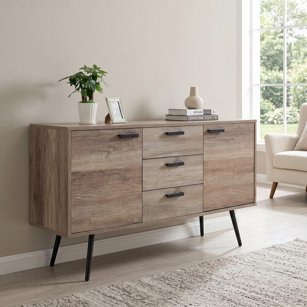 SIDEBOARD  150/84/39,5 cm 3 Schublade(n)  - Schwarz/Braun, Design, Holzwerkstoff (150/84/39,5cm) - Livetastic