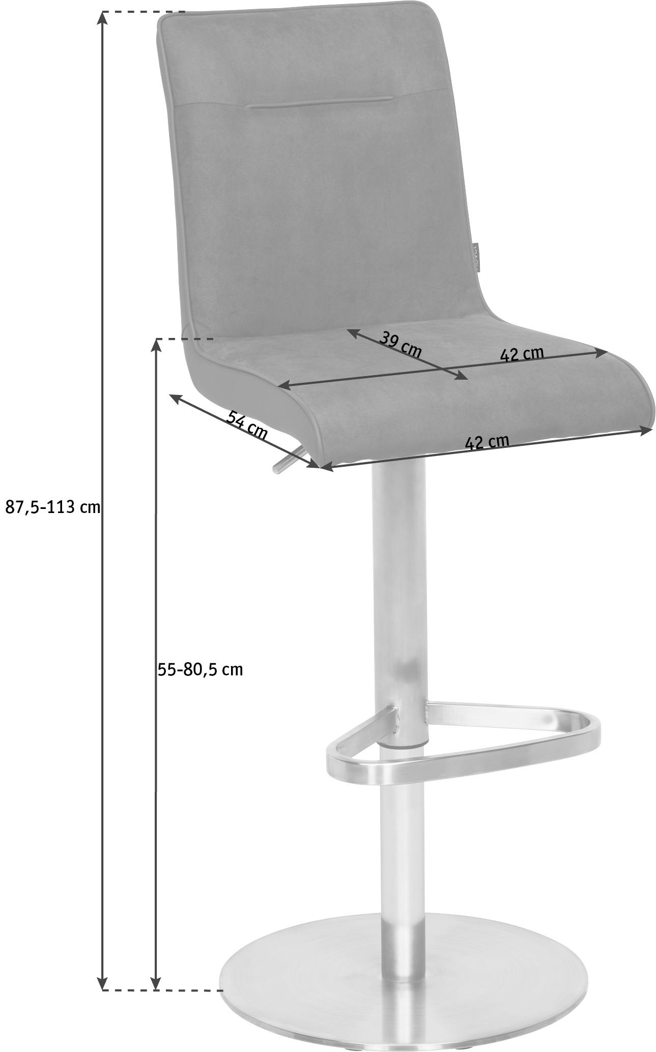 BARSKI STOL, barve nerjavečega jekla, temno siva  - barve nerjavečega jekla/temno siva, Design, kovina/tekstil (42/87,5-113/54cm) - Novel
