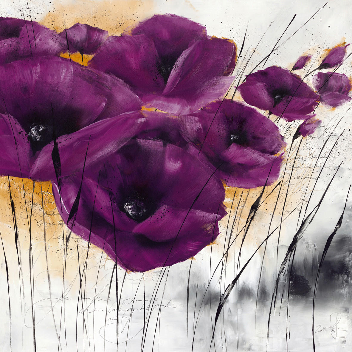 KUNSTDRUCK Isabelle Zacher-Finet Blumen Pavot violet IV - Lila/Schwarz, Basics, Papier (30/30cm) - Monee