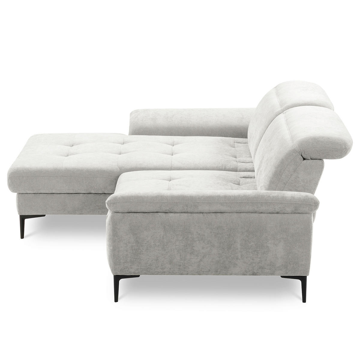 ECKSOFA PRADO Grau Webstoff Bettkasten, Kopfteilverstellung, Sitztiefenverstellung  - Schwarz/Grau, Design, Textil/Metall (195/268cm) - Livetastic