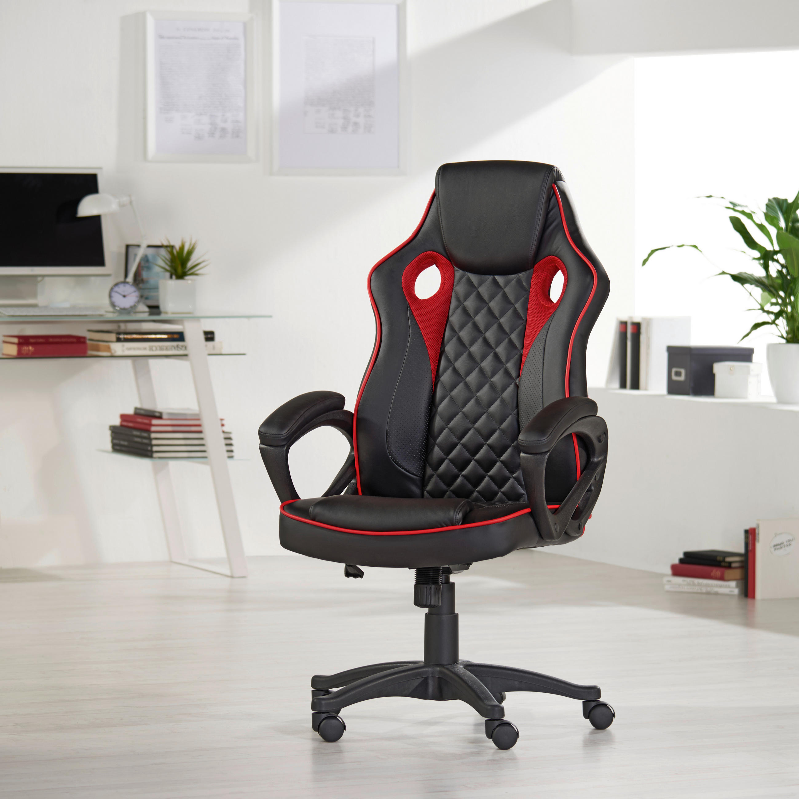 GAMING STOLICA  crvena, crna  metal, plastika, tekstil  - crna/crvena, Basics, metal/tekstil (67/113-123/71cm) - Xora