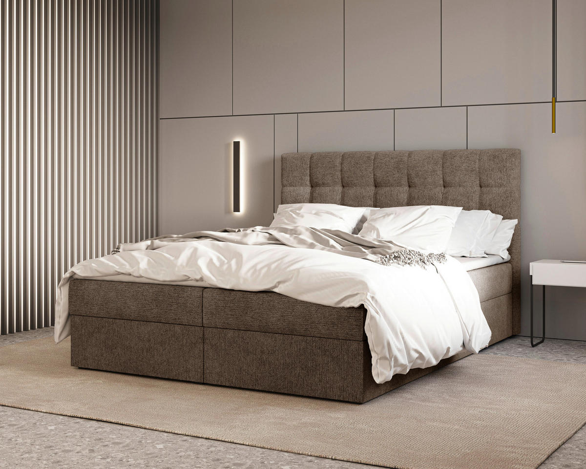 BOXBETT 160/200 cm,  in Braun, Bettkasten, Topper, H2 + H3 = mittel + fest  - Schwarz/Braun, MODERN, Holz/Kunststoff (160/200cm) - Livetastic