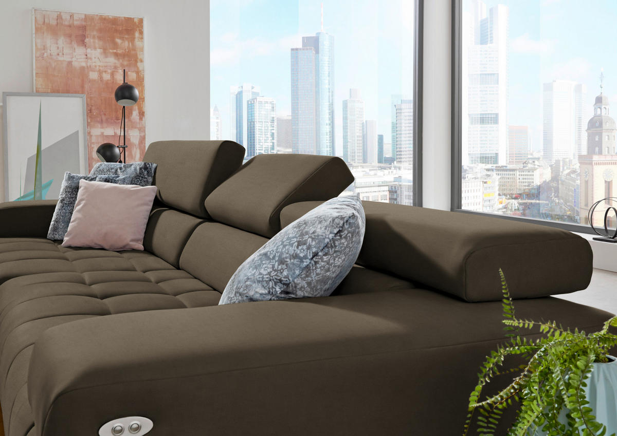 ECKSOFA Mikrofaser Graubraun  - Graubraun/Silberfarben, Design, Textil/Metall (190/335cm) - Beldomo Speed