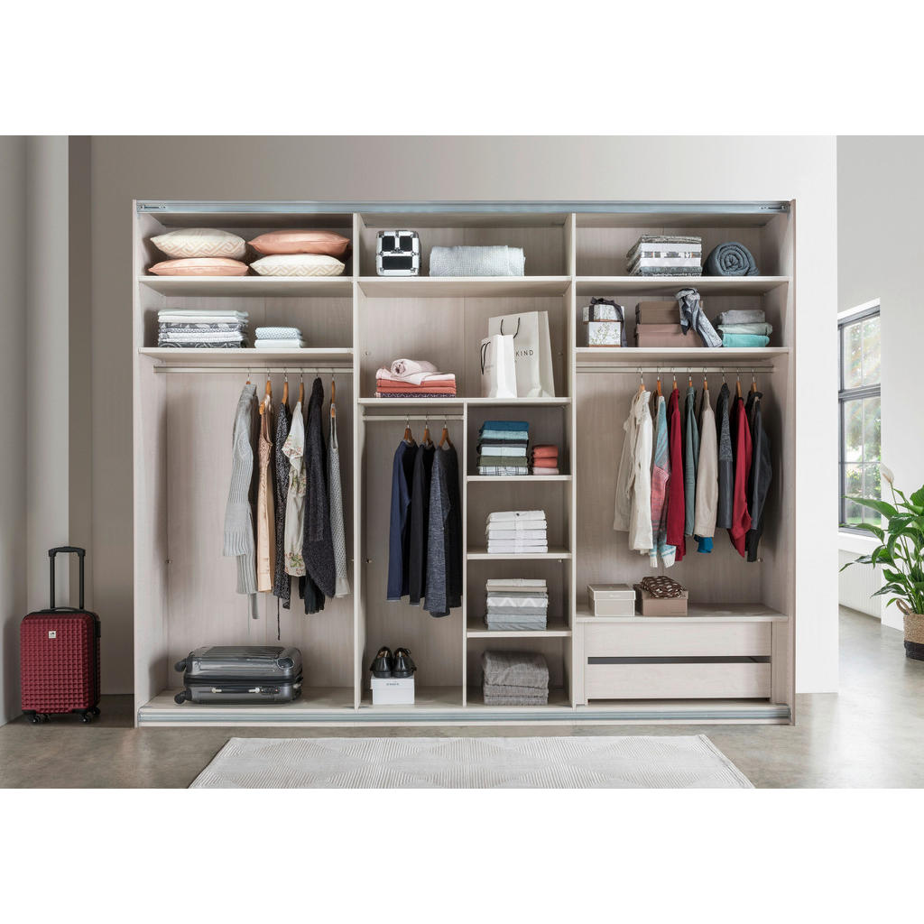 Thumbnail - Voleo Schwebetürenschrank, Weiß, Holzwerkstoff, 9 Fächer, 2 Schubladen, 300x236x67 cm, ISO 9001, Goldenes M, Made in Ger...