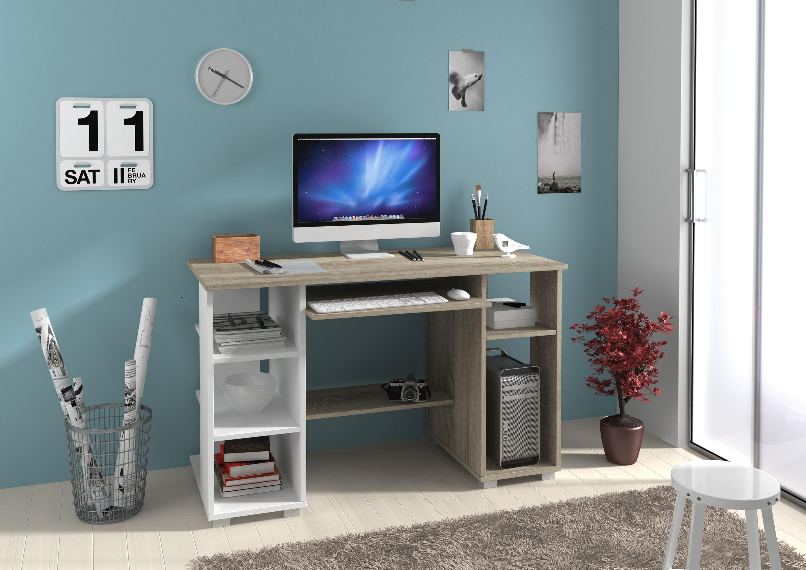 PISAĆI STOL bijela, hrast Sonoma drvni materijal - bijela/hrast Sonoma, Design, drvni materijal (120/75/55cm)
