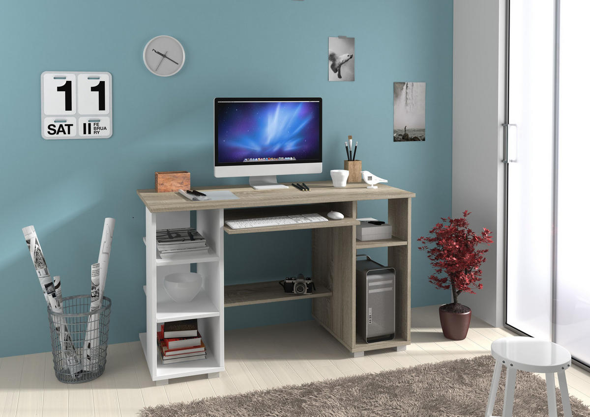 PISAĆI STOL  bijela, hrast Sonoma  drvni materijal  - bijela/hrast Sonoma, Design, drvni materijal (120/75/55cm)