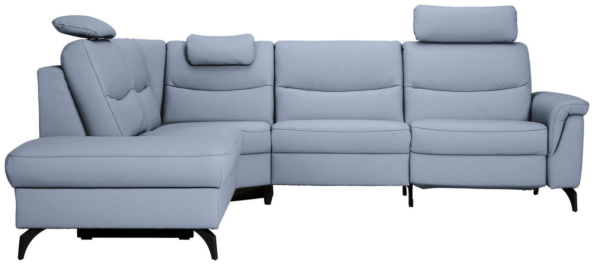 ECKSOFA in Echtleder Hellblau  249/280 cm  - Anthrazit/Hellblau, Design, Leder/Metall (249/280cm) - Himolla Komfortklass