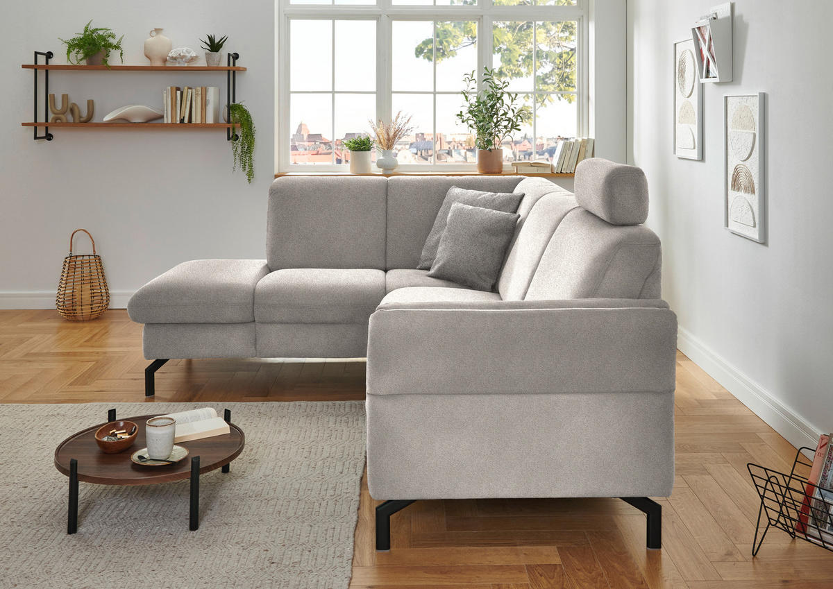 ECKSOFA in Flachgewebe Beige  - Beige/Schwarz, Konventionell, Textil/Metall (190/241cm) - Beldomo Comfort