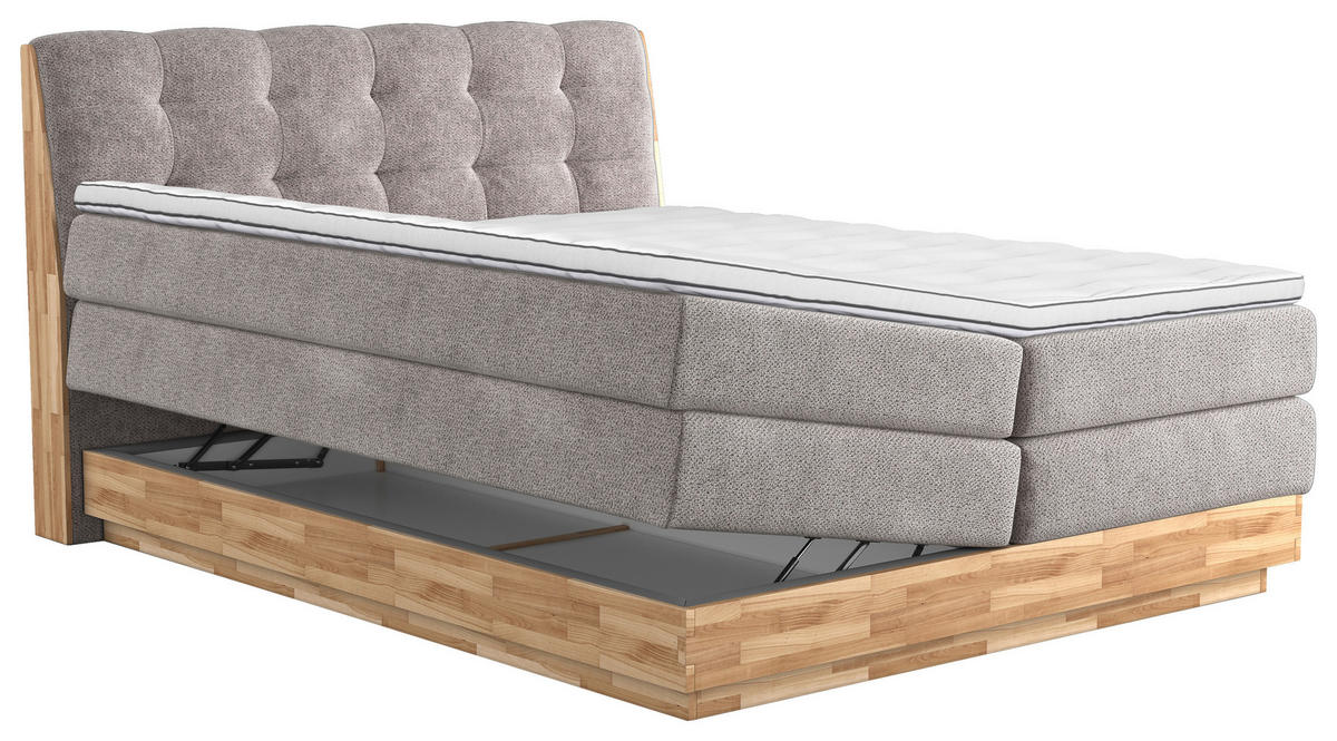 BOXSPRINGBETT 180/200 cm  in Beige  - Beige/Schwarz, Natur, Holz/Textil (180/200cm)