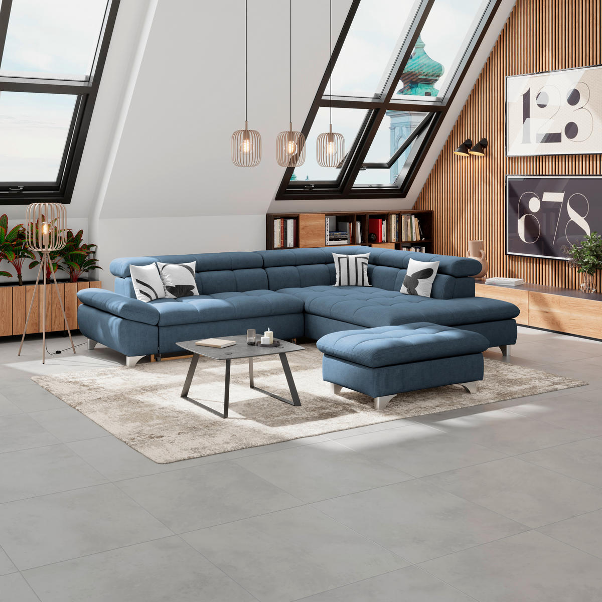 HOCKER Chenille Dunkelblau  - Chromfarben/Dunkelblau, KONVENTIONELL, Textil/Metall (108/46/108cm) - Livetastic