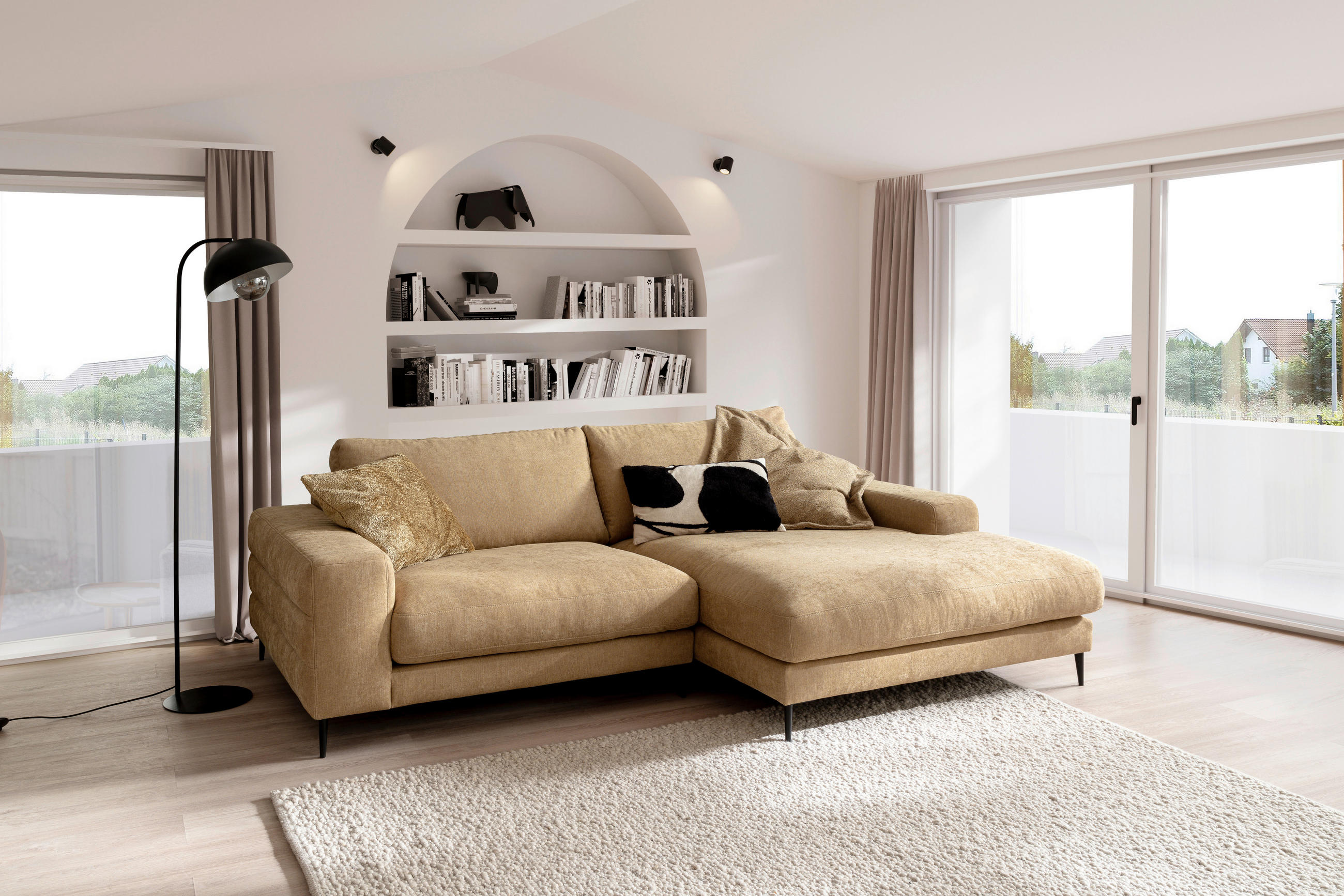 ECKSOFA in Flachgewebe Gelb  - Gelb/Schwarz, Design, Textil/Metall (253/177cm) - Dieter Knoll