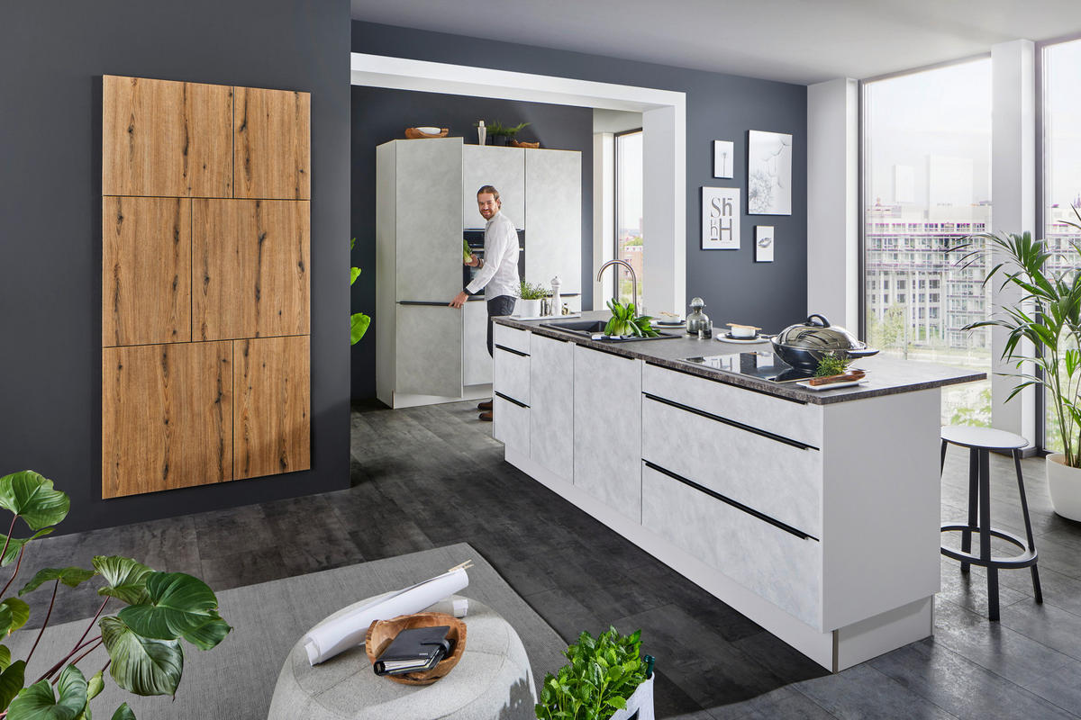 EINBAUKÜCHE   - Eichefarben/Grau, MODERN, Holzwerkstoff - Dieter Knoll